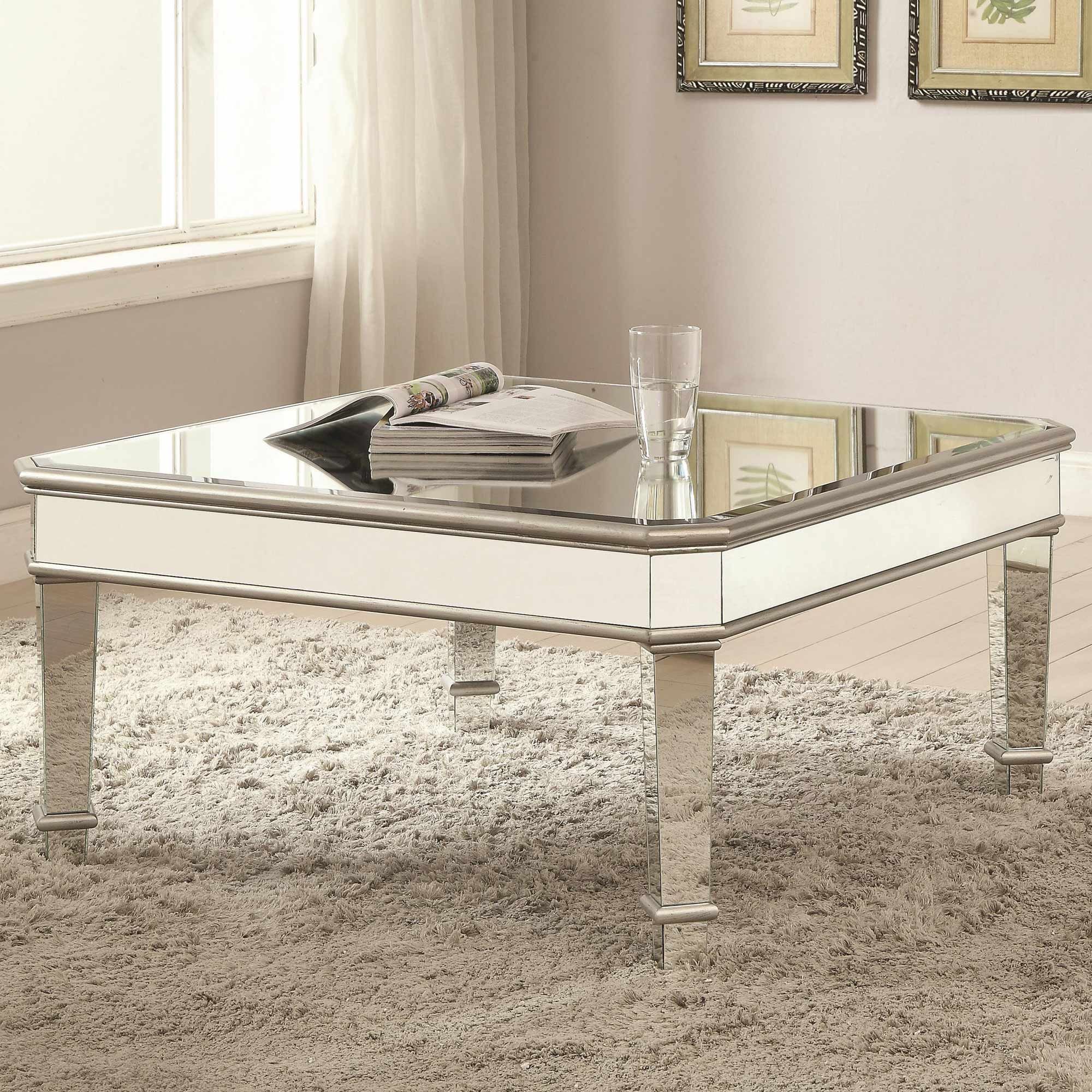 703937 Silver Coffee Table | Square Mirrored Coffee Table Intended For Silver Mirror And Chrome Coffee Tables (View 5 of 15)