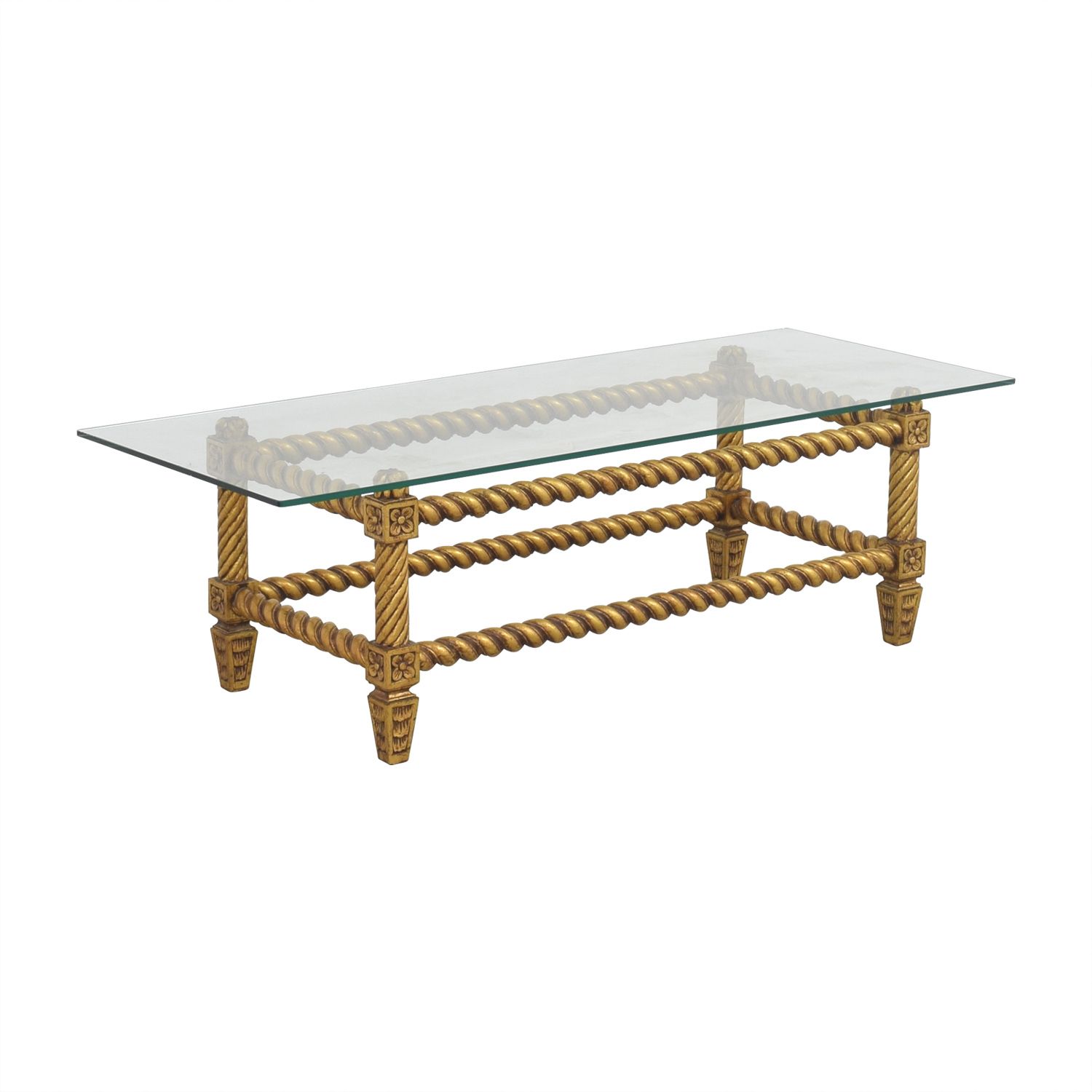 90% Off – Antique Glass And Gold Framed Coffee Table / Tables Inside Antique Blue Gold Coffee Tables (View 2 of 15)