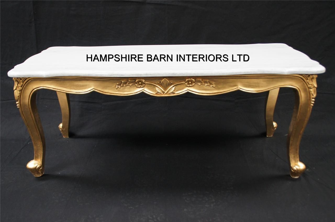A Ritz Gold Leaf Ornate Coffee Table White Marble Top Pertaining To Cream And Gold Coffee Tables (Photo 10 of 15)