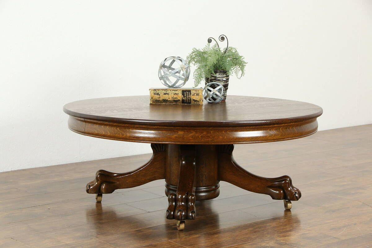 A Victorian Round Oak Paw Foot Coffee Table, From Antique Inside Antique Blue Wood And Gold Coffee Tables (View 12 of 15)