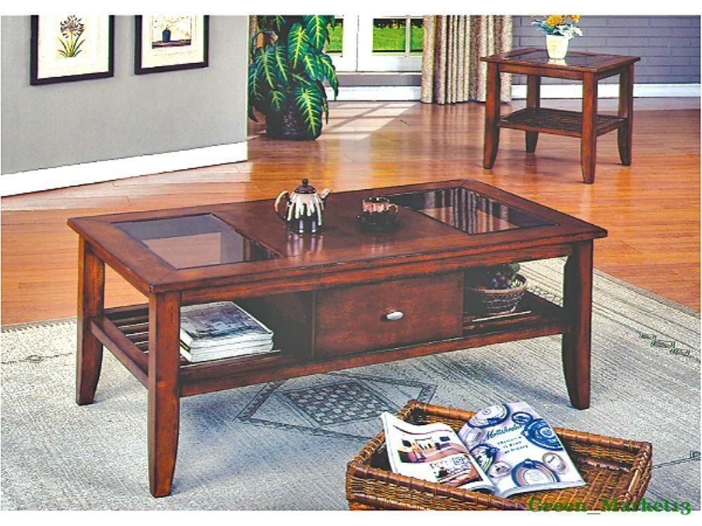 Aasi  Brown Cherry Wood Finish 3 Piece Pack Coffee& End Intended For Heartwood Cherry Wood Coffee Tables (View 5 of 15)