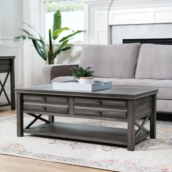 Abbyson Felicity Grey 2 Drawer Rectangle Coffee Table In Gray And Black Coffee Tables (View 6 of 15)