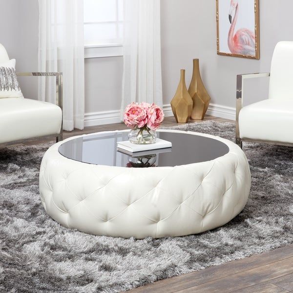 Abbyson Havana Round Leather Coffee Table – Overstock Inside Cream And Gold Coffee Tables (Photo 6 of 15)
