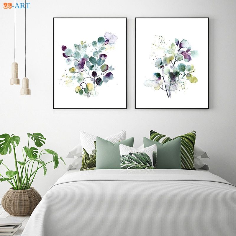 Abstract Botanical Eucalyptus Prints Watercolor Painting For Modern Framed Art Prints (Photo 11 of 15)
