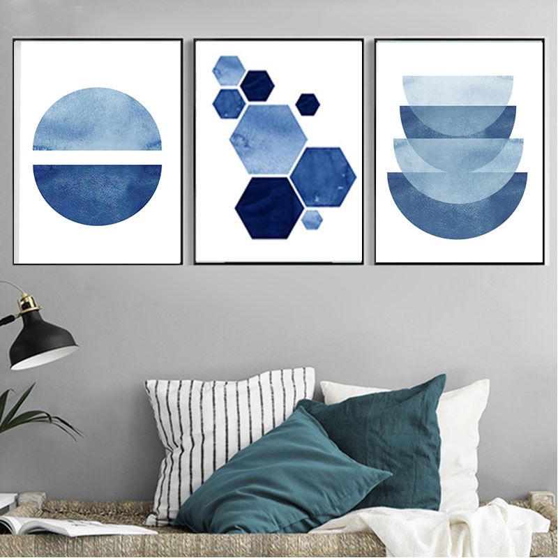 Abstract Prints Blue Wall Watercolor Paintings Indigo Navy Inside Minimalism Framed Art Prints (Photo 10 of 15)