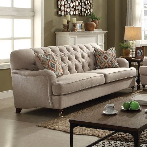 Acme Alianza Linen Sofa, Beige | Affordable Sofa, Cheap Pertaining To Ecru And Otter Coffee Tables (View 9 of 15)