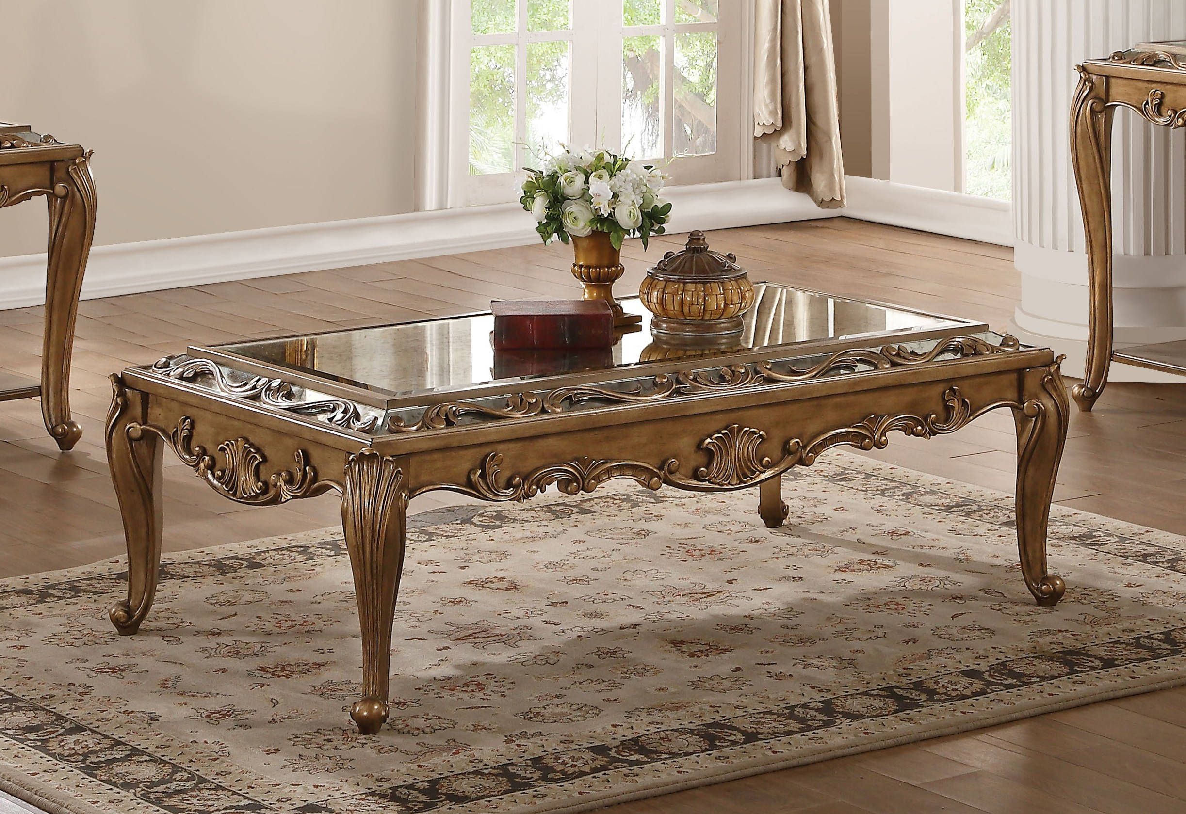 Acme Furniture Orianne Antique Gold Coffee Table | The Pertaining To Antique Blue Gold Coffee Tables (View 3 of 15)