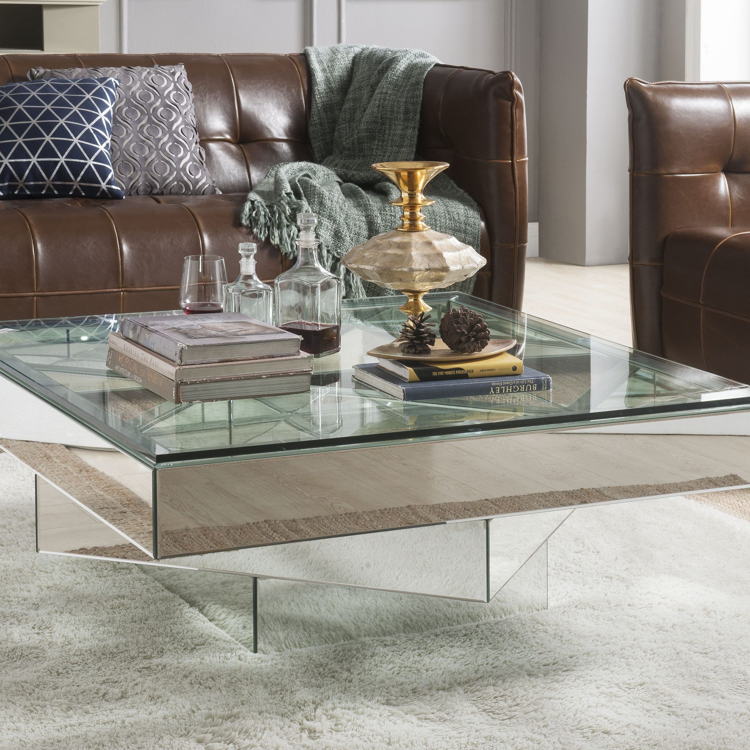 Acme Meria Square Glass Coffee Table With Mirrored Finish With Regard To Square Modern Accent Tables (View 6 of 15)