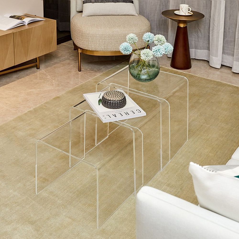 Acrylic Modern Nesting Coffee Table Clear Rectangular 3 Regarding Clear Acrylic Coffee Tables (Photo 3 of 15)