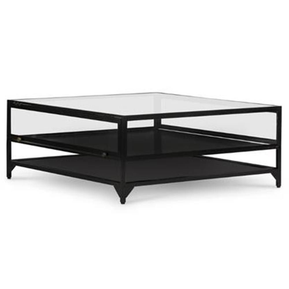 Allen Industrial Loft Tempered Glass Top Black Iron Square Regarding Square Matte Black Coffee Tables (View 15 of 15)