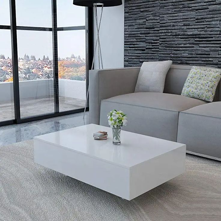Amazon : Glossy Coffee Table In 2020 | White Coffee Regarding White Gloss And Maple Cream Coffee Tables (View 12 of 15)