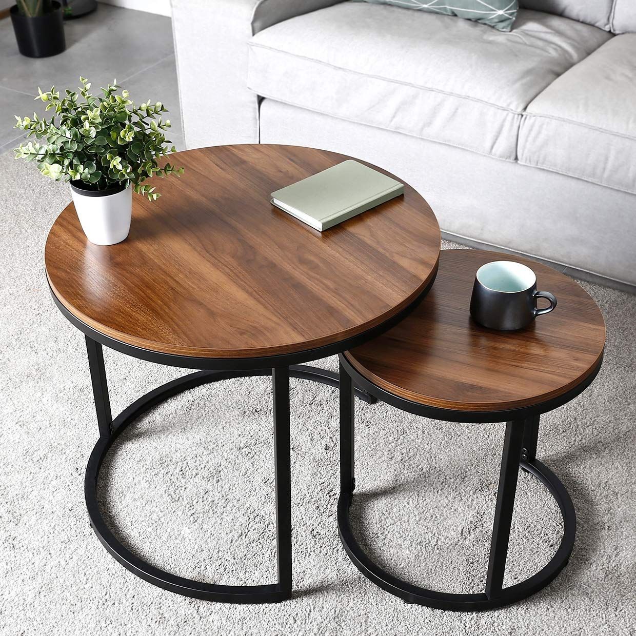 Amazonsmile: Amzdeal Coffee Table For Living Room, Set Of With 2 Piece Round Coffee Tables Set (View 13 of 15)