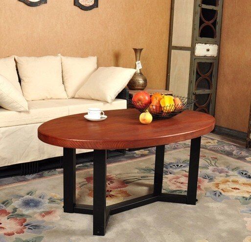 American Vintage Oval Wood Combination, Wrought Iron With Oval Aged Black Iron Coffee Tables (View 6 of 15)