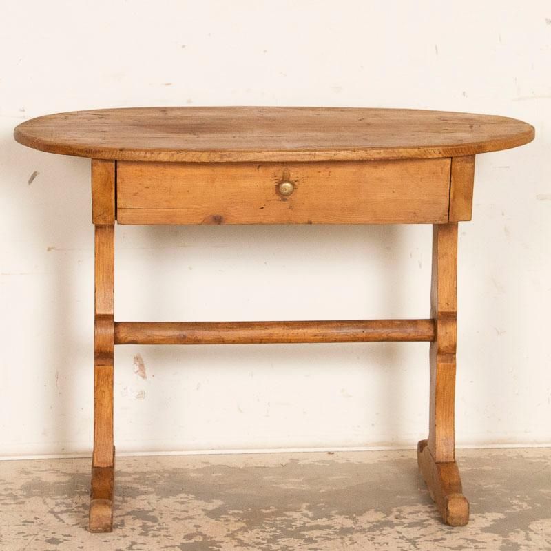 Antique Primitive Oval Pine Side Table With Single Drawer Throughout 2 Drawer Oval Coffee Tables (View 8 of 15)