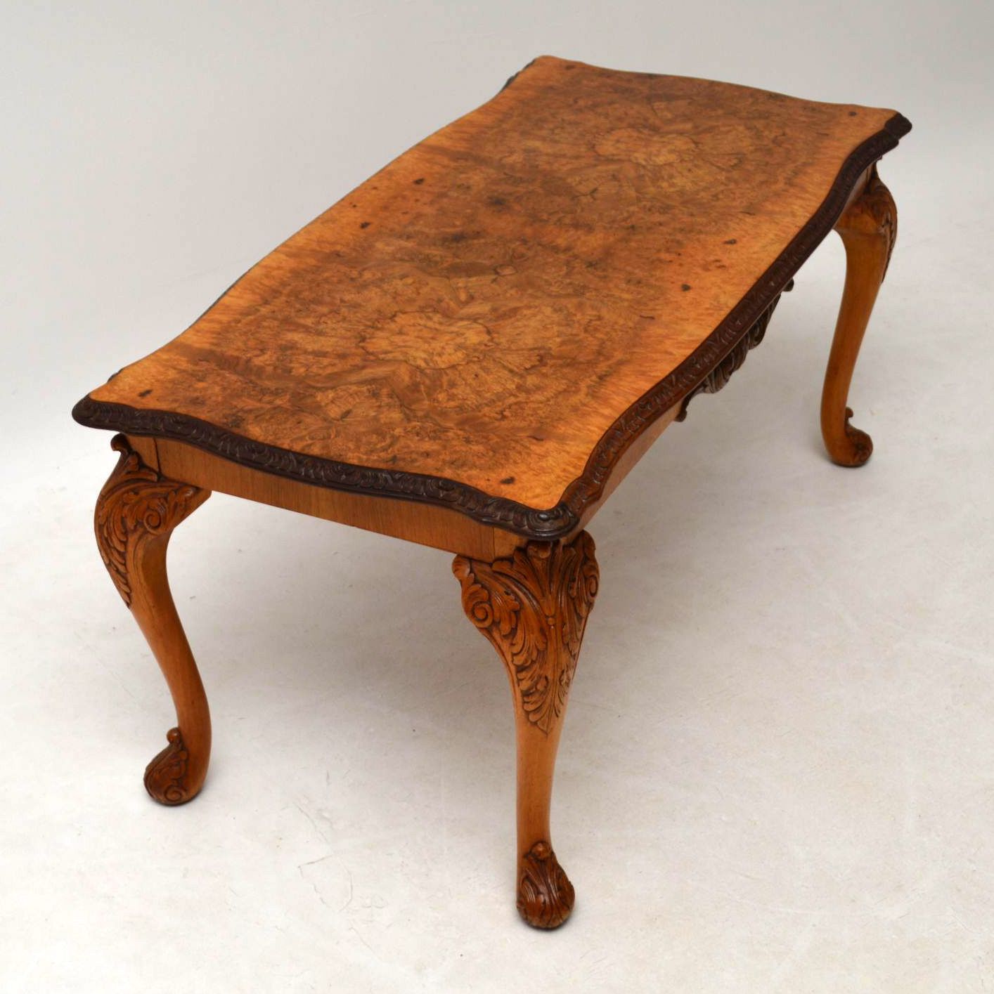 Antique Queen Anne Style Burr Walnut Coffee Table Inside Antique White Black Coffee Tables (Photo 6 of 15)
