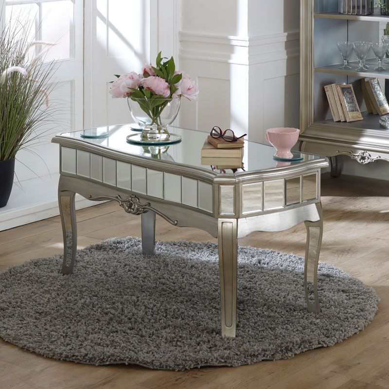 Antique Silver Mirrored Coffee Table – Tiffany Range Intended For Silver And Acrylic Coffee Tables (View 14 of 15)