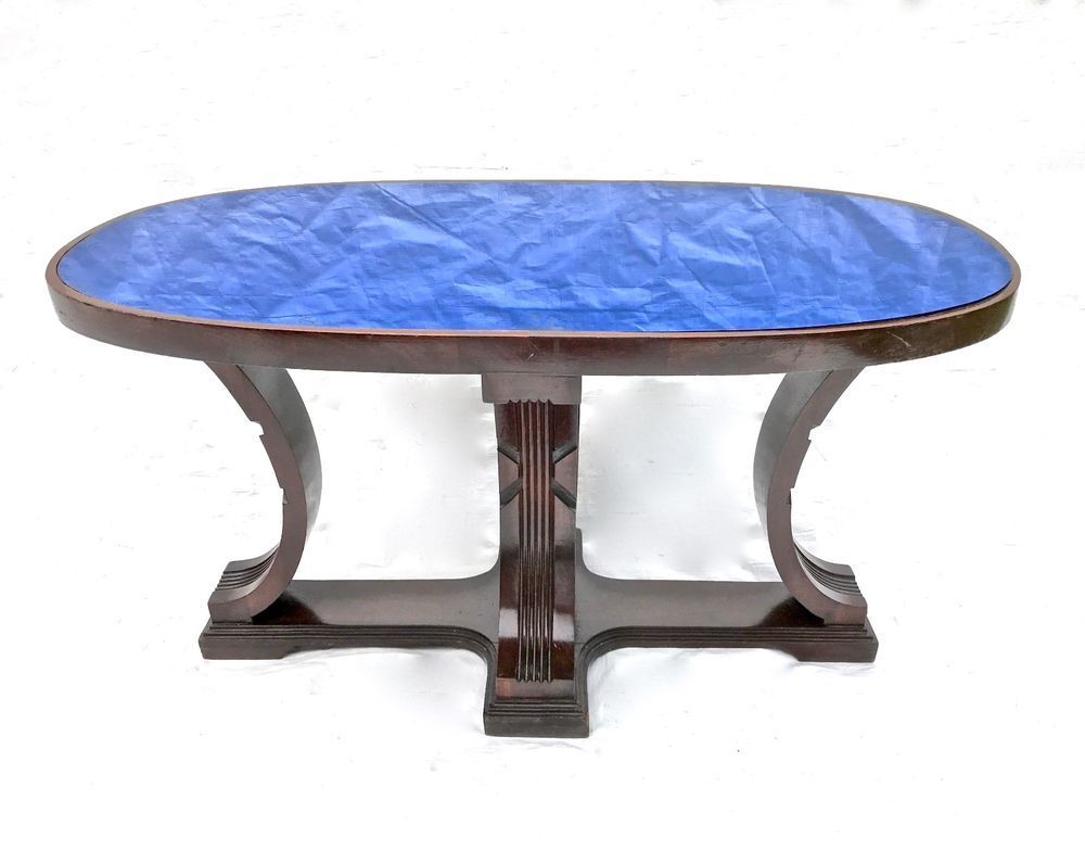 Art Deco Cobalt Blue Glass Mirror Oval Coffee Table (View 15 of 15)