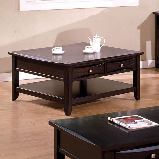 Arther Casual Dark Brown Beveled Square Coffee Table With Pertaining To 1 Shelf Square Coffee Tables (Photo 6 of 15)