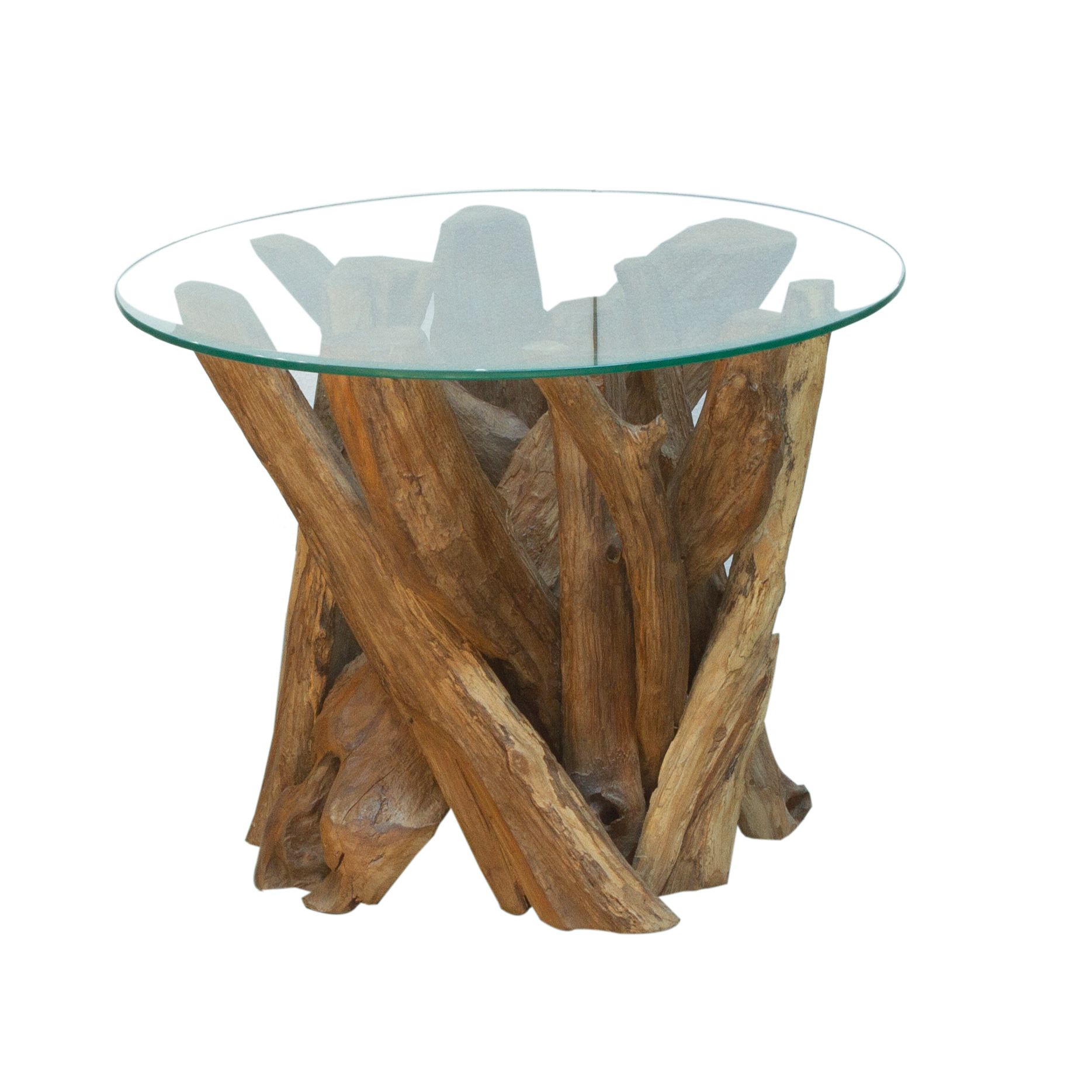 Ashdown Natural Teak Root Round Coffee Table With Glass Regarding Light Natural Drum Coffee Tables (View 11 of 15)