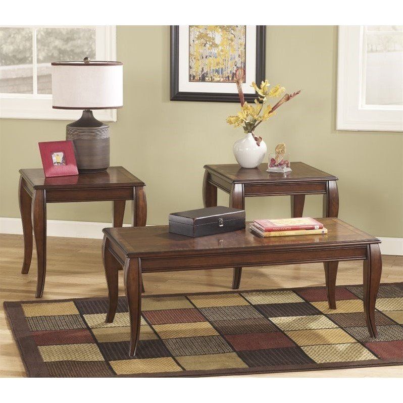 Ashley Mattie 3 Piece Coffee Table Set In Reddish Brown With Regard To 3 Piece Shelf Coffee Tables (View 10 of 15)