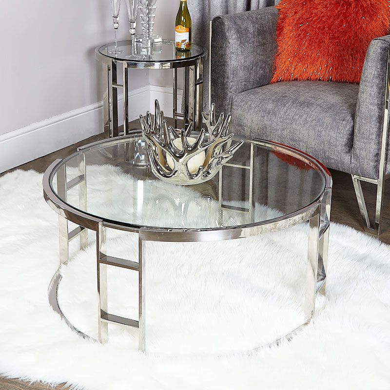 Atticus Chrome And Tempered Glass Coffee Table | Picture Regarding Chrome And Glass Modern Coffee Tables (View 11 of 15)