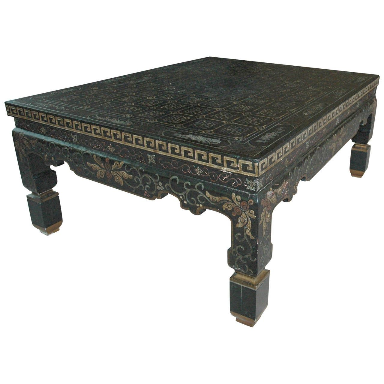 Baker Chinoiserie Black Lacquered Coffee Table With Greek For Antique White Black Coffee Tables (Photo 14 of 15)