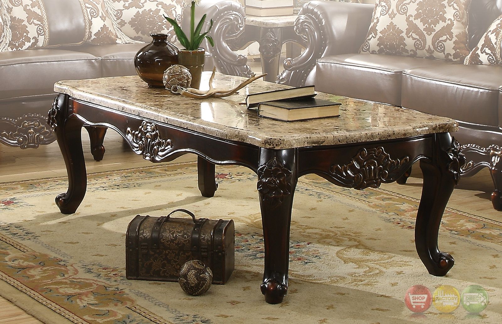 Barcelona Dark Brown Traditional Coffee Table With Genuine Regarding Marble Top Coffee Tables (View 14 of 15)