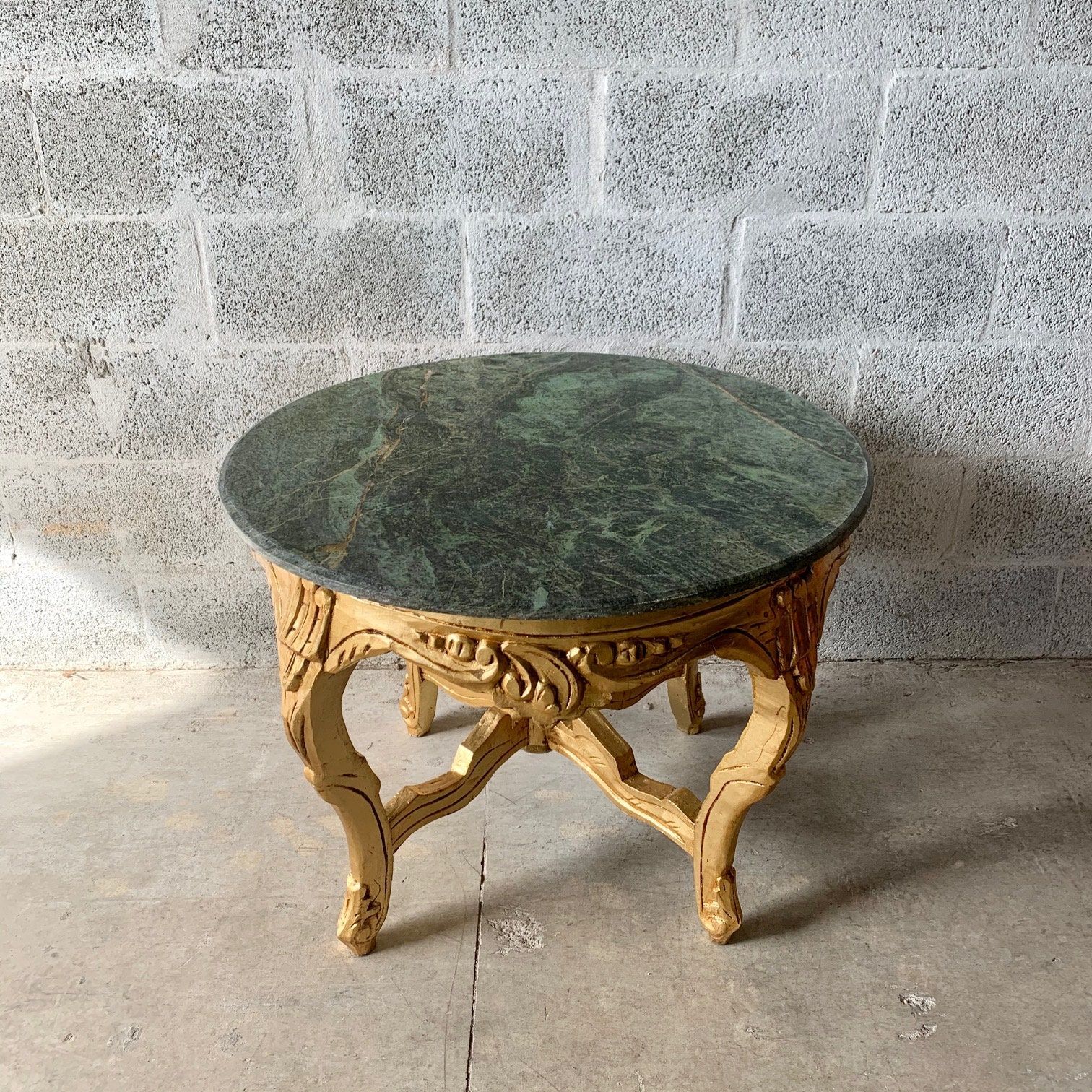 Baroque Coffee Table Green Marble Round Table French Table Within Antique Blue Gold Coffee Tables (View 7 of 15)