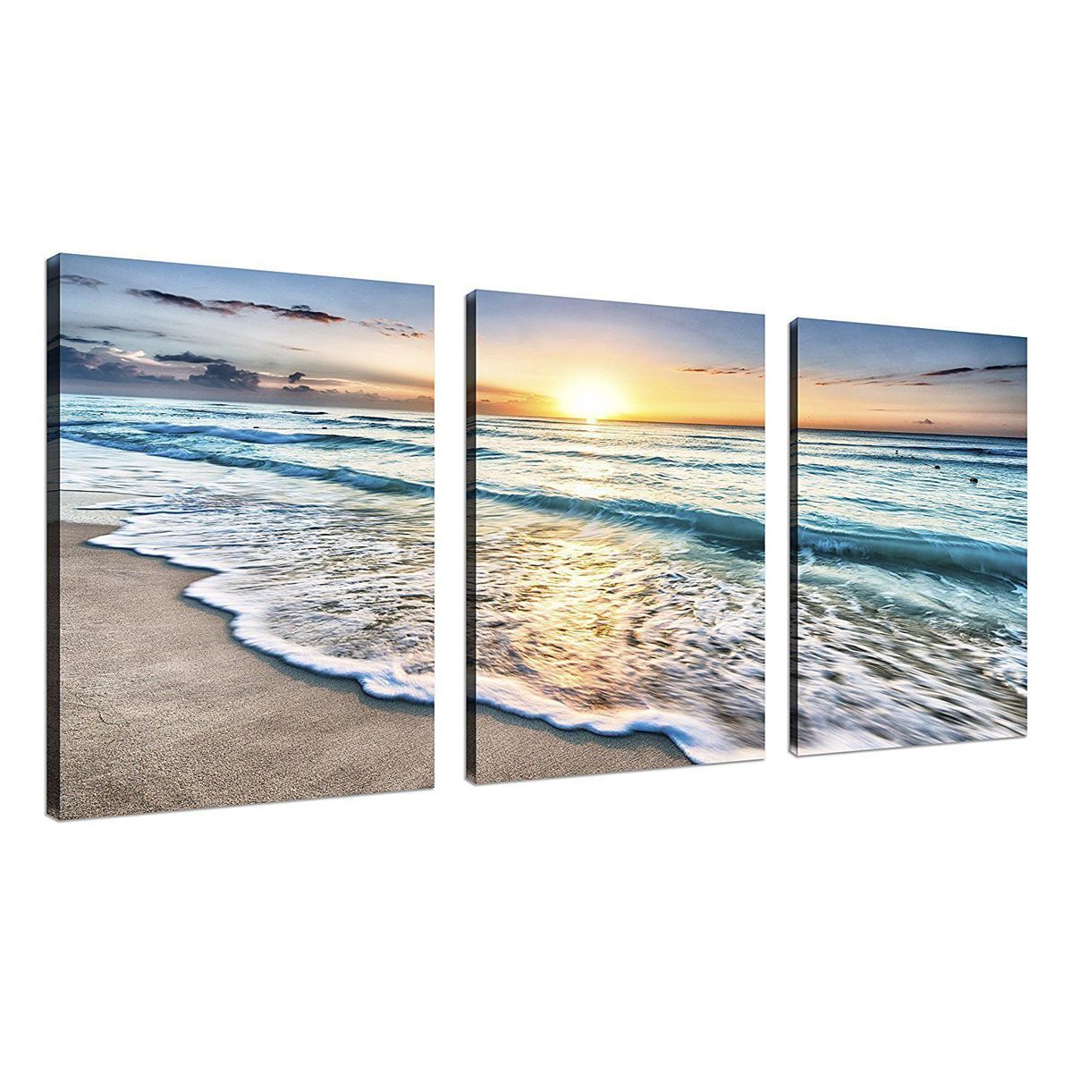 Beach Canvas Wall Art Sunset Sand Ocean Sea Wave 3 Panel With Regard To Sunset Wall Art (View 7 of 15)