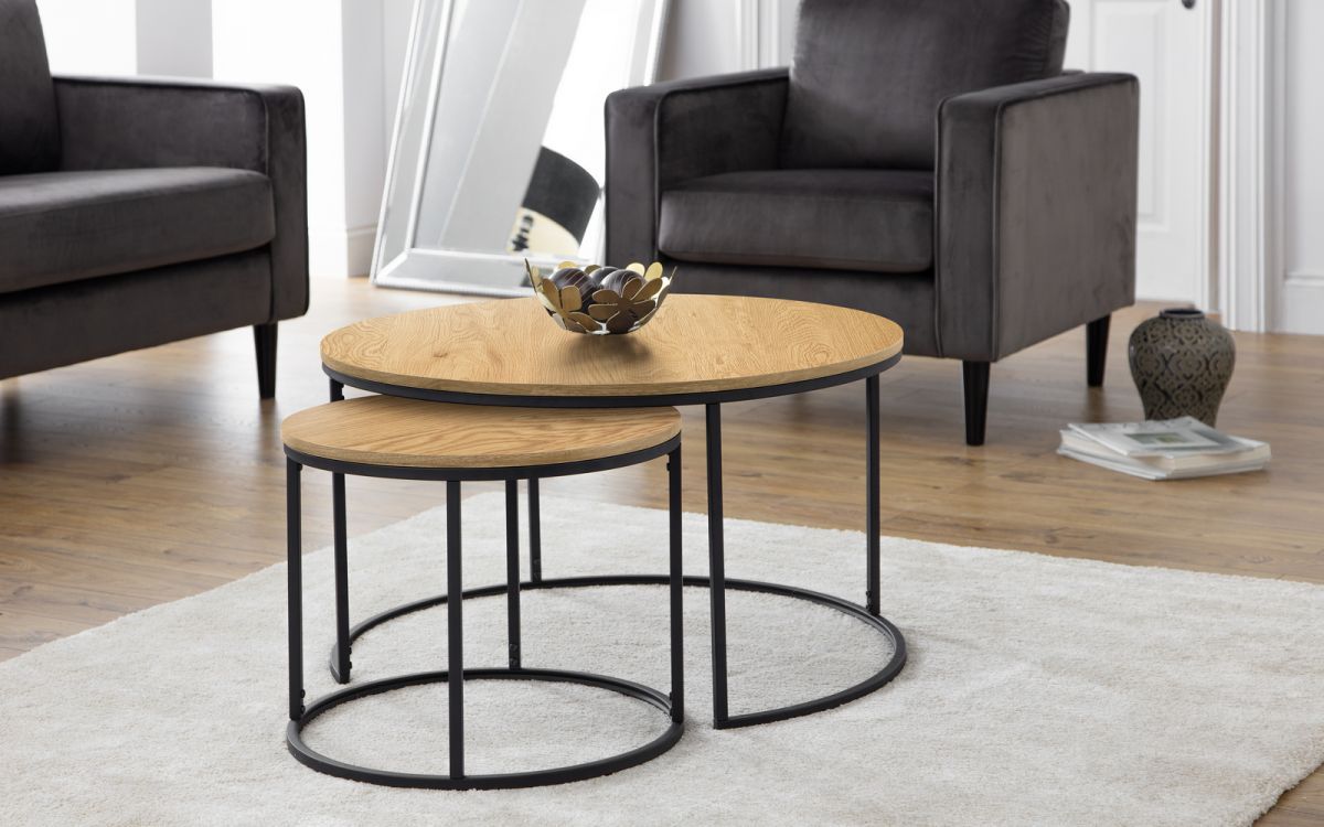 Bellini Round Nesting Coffee Table – Oak | Julian Bowen In Metal Legs And Oak Top Round Coffee Tables (View 1 of 15)
