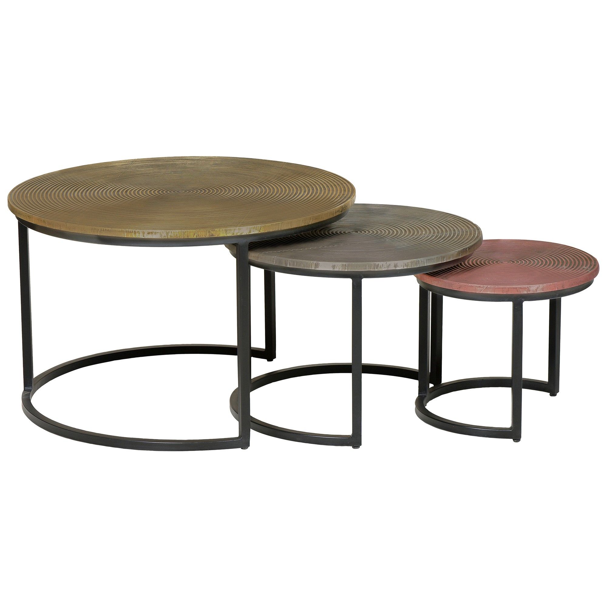 Bernon 3 Piece Metal Round Nesting Coffee Table Set With 2 Piece Round Coffee Tables Set (View 10 of 15)