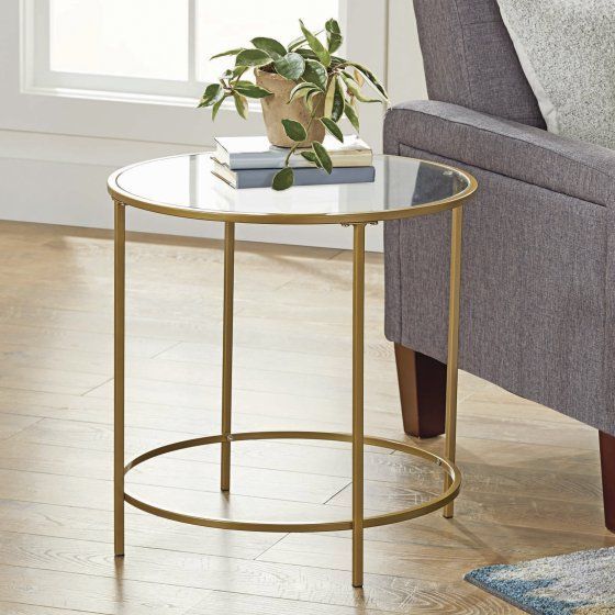 Better Homes & Gardens Nola Side Table, Gold Finish Throughout Gold And Mirror Modern Cube End Tables (View 7 of 15)