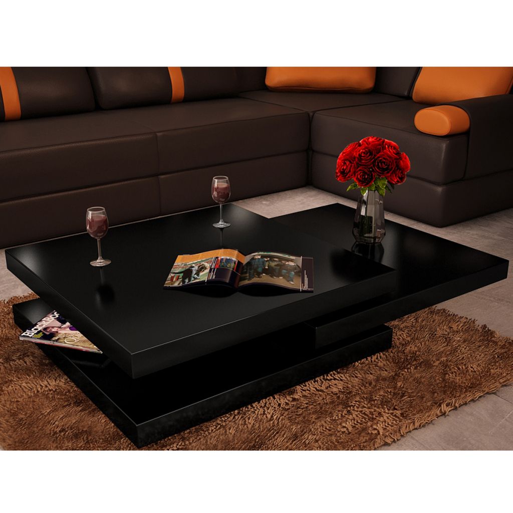Black Coffee Table 3 Layers Black High Gloss – Lovdock Throughout Black And White Coffee Tables (Photo 12 of 15)