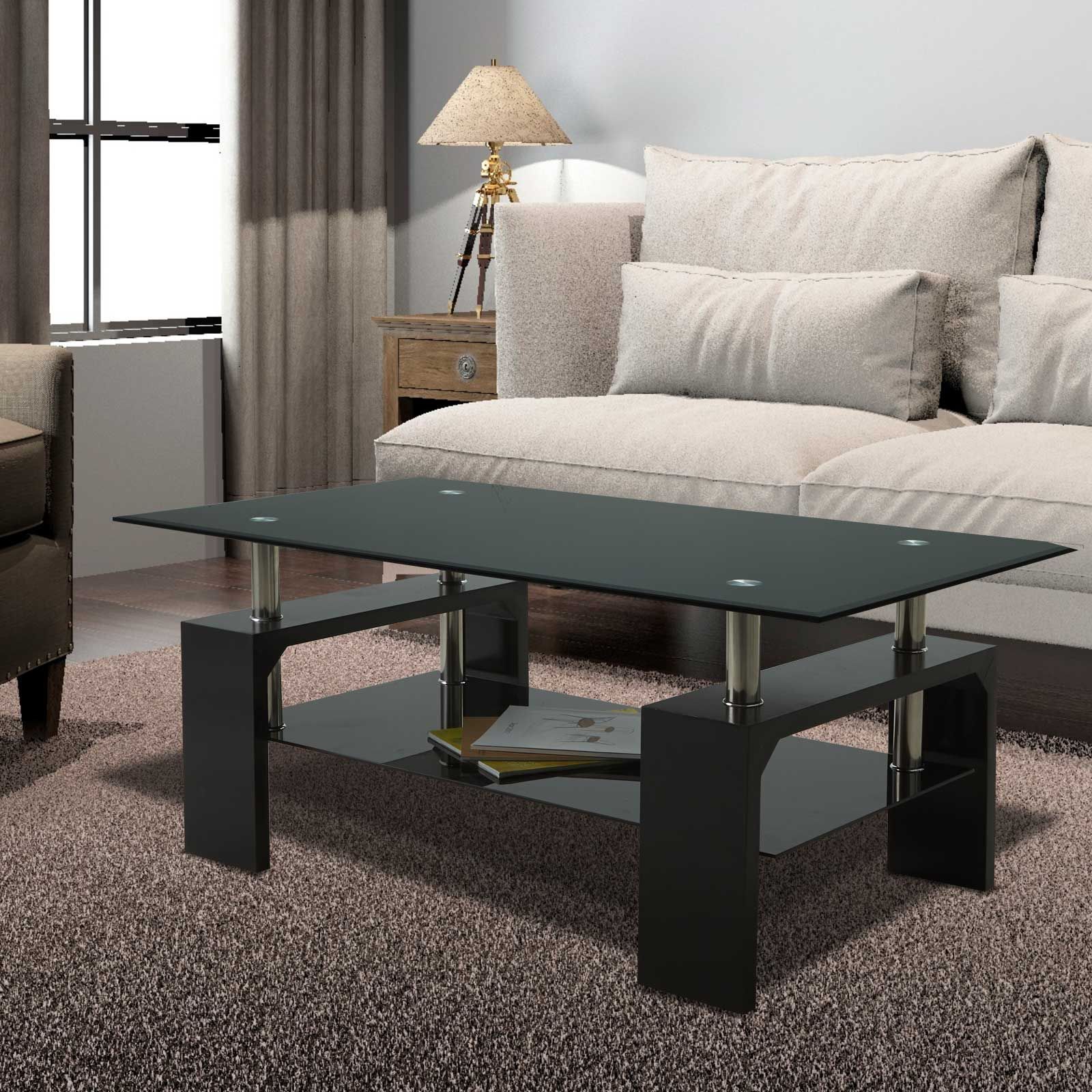 Black Glass Lift Top Coffee Table End Side Table W/shelf Within Black And White Coffee Tables (Photo 2 of 15)
