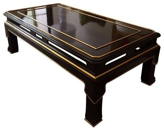 Black Lacquer Cocktail Table With 24k Gold Trim For Gold Cocktail Tables (Photo 10 of 15)