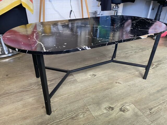Black Marble Look Coffee Table With Metal Legs | Coffee With Regard To Black Metal And Marble Coffee Tables (View 11 of 15)