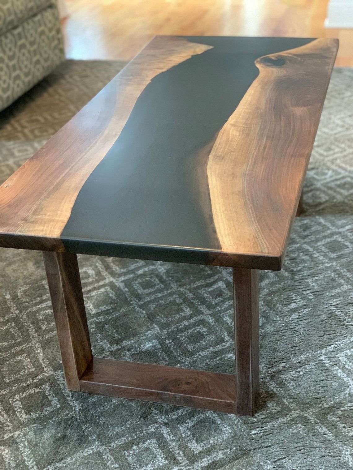 Black Walnut Epoxy River Coffee Table Or Bench – Maxiwoods Pertaining To Walnut Coffee Tables (View 1 of 15)