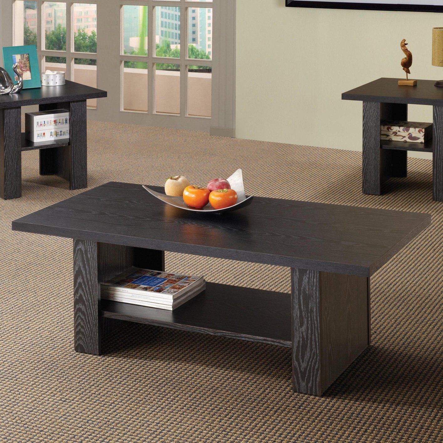 Black Wood Coffee Table Set – Steal A Sofa Furniture For Black And Oak Brown Coffee Tables (View 9 of 15)