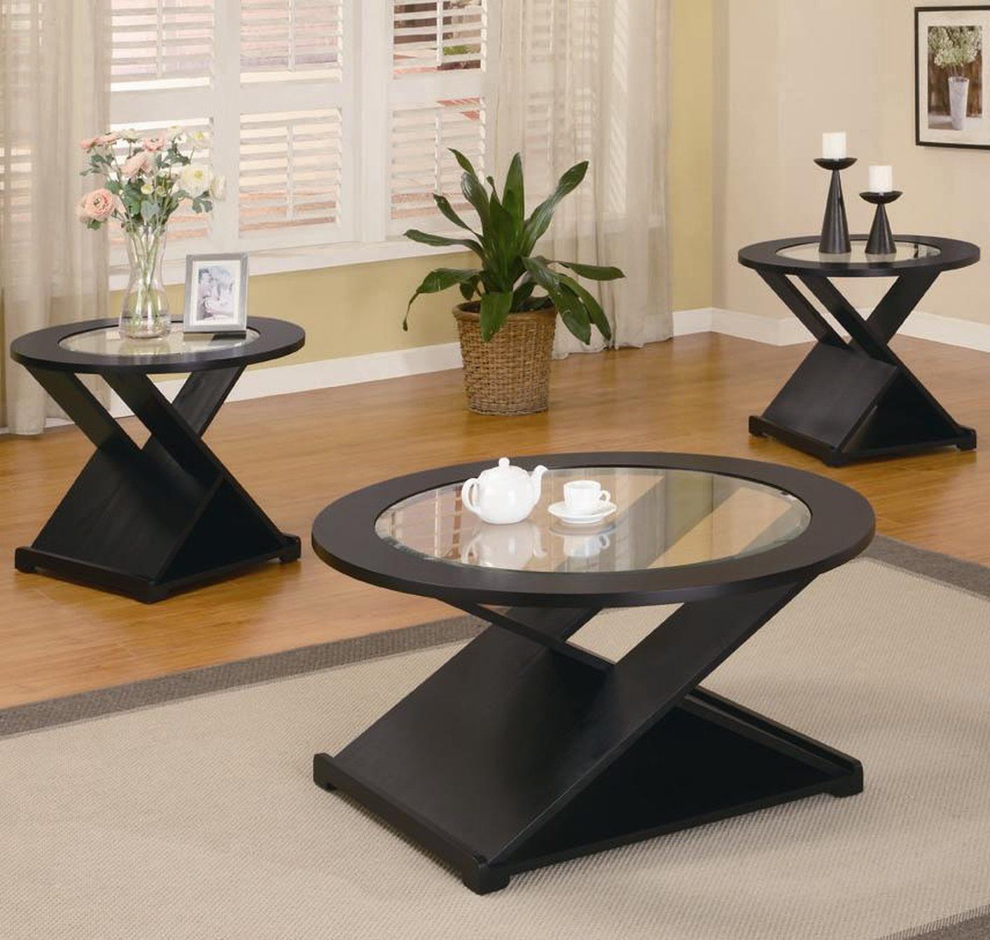 Black Wood Coffee Table Set – Steal A Sofa Furniture Regarding Black Round Glass Top Cocktail Tables (View 11 of 15)