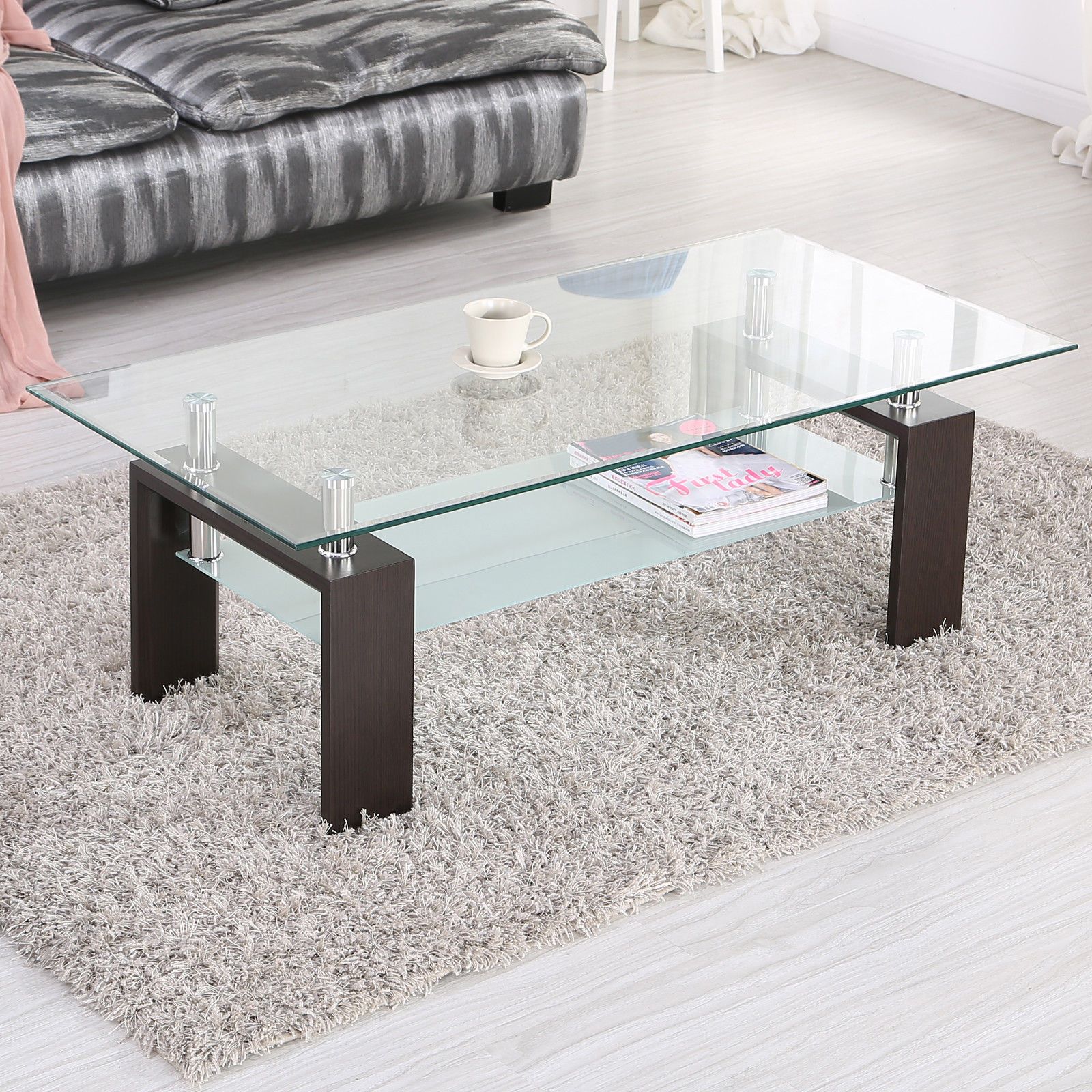 Bn Design Glass Coffee Table Rectangular Walnut Legs Within Chrome And Glass Rectangular Coffee Tables (Photo 1 of 15)