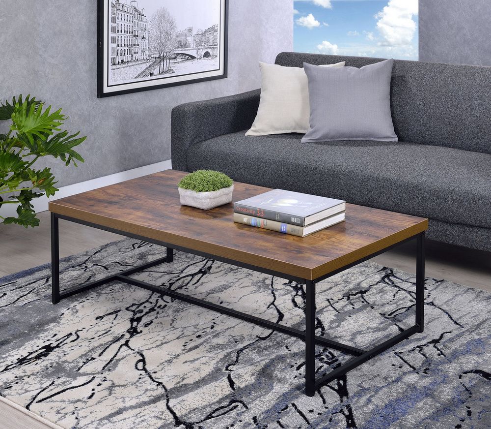 Bob Weathered Oak Finish Wood/black Metal Coffee Tableacme Pertaining To Metal And Oak Coffee Tables (View 13 of 15)