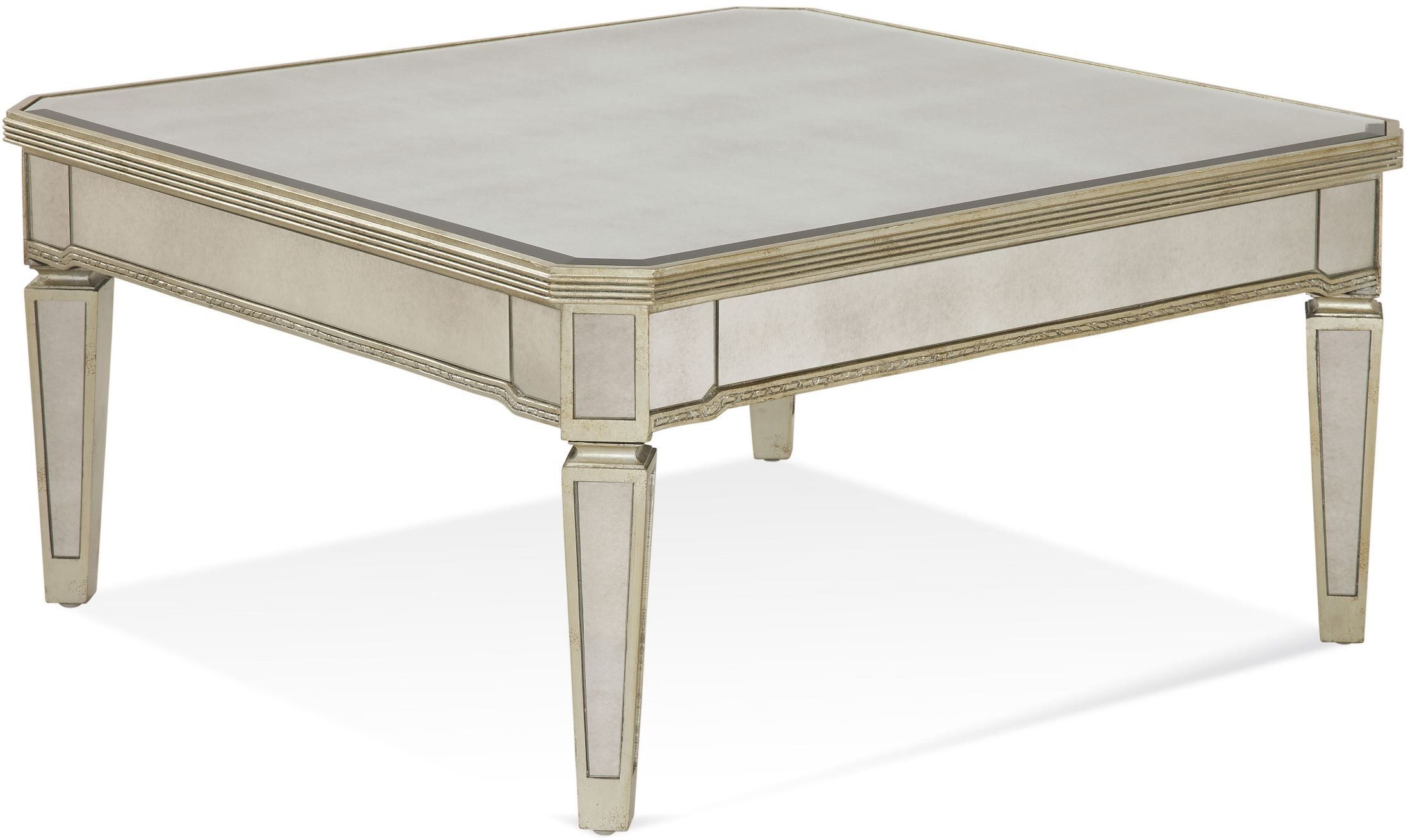 Borghese Mirrored Square Cocktail Table From Bassett Regarding Antique Mirror Cocktail Tables (Photo 1 of 15)