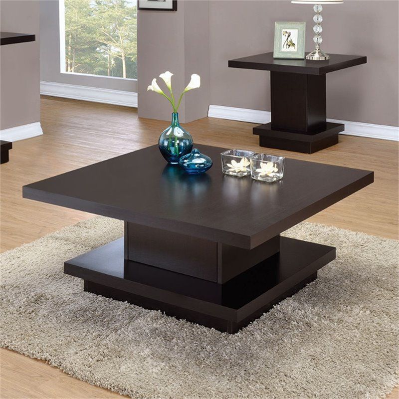 Bowery Hill Square Pedestal Storage Coffee Table In With 1 Shelf Square Coffee Tables (View 9 of 15)