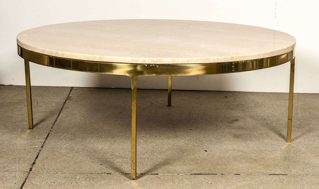 Brass And Travertine Round Coffee Tablenico Zographos With Regard To Antique Brass Aluminum Round Coffee Tables (View 7 of 15)