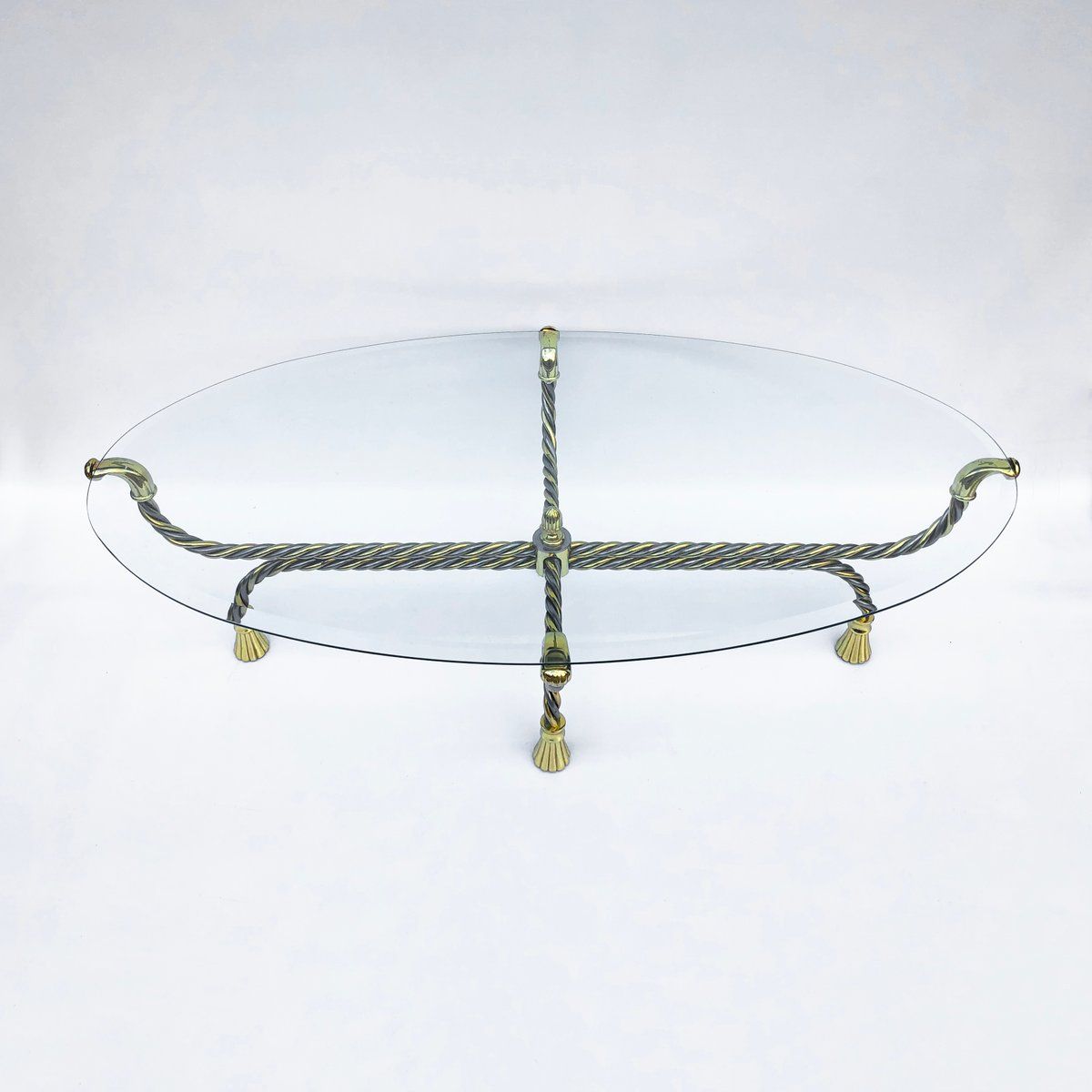 Brass Chrome Twisted Rope Oval Coffee Table, 1970s For Throughout Oval Corn Straw Rope Coffee Tables (Photo 2 of 15)