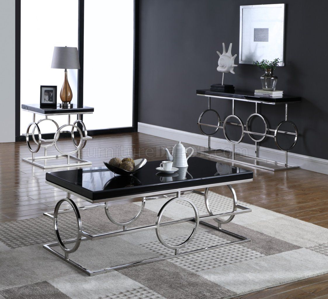Brooke Coffee Table 229 Black Glass Topmeridian W/options Regarding Chrome And Glass Modern Coffee Tables (View 6 of 15)