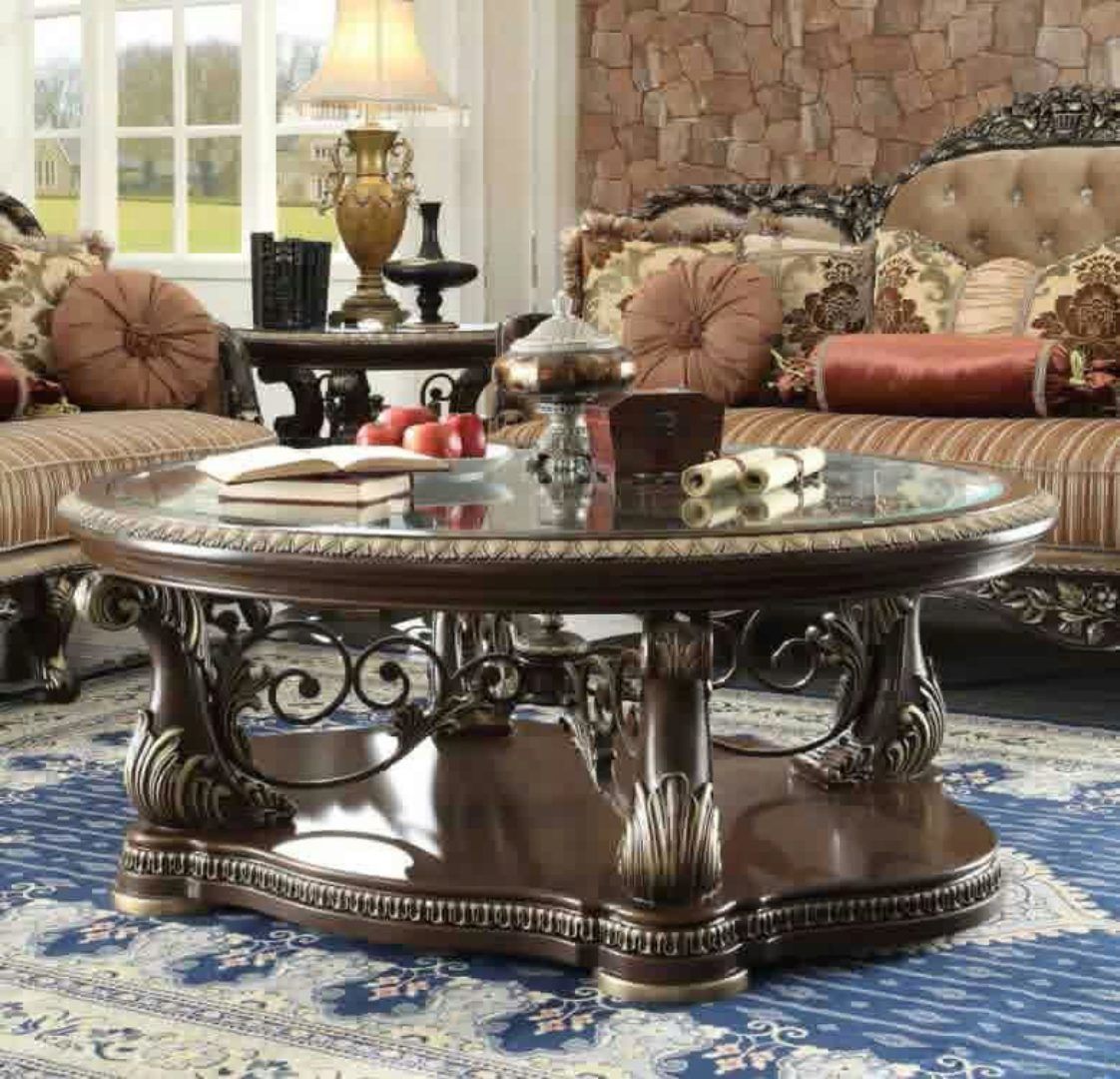 Brown Cherry Coffee Table Carved Wood Traditional Homey Throughout Wood Coffee Tables (Photo 10 of 15)