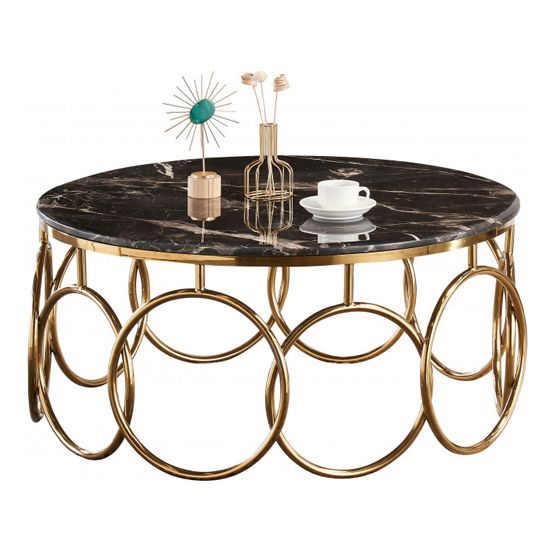 Bruno Black Marble Coffee Table With Gold Stainless Steel Inside Silver Stainless Steel Coffee Tables (View 5 of 15)