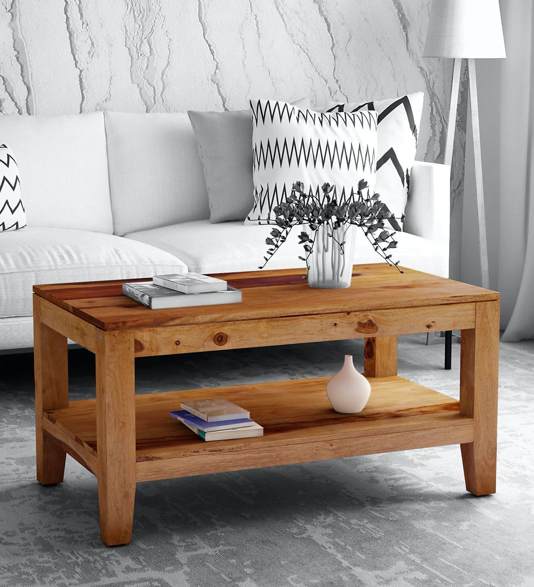 Buy Anitz Solid Wood Coffee Table In Warm Walnut Finish In Walnut Wood And Gold Metal Coffee Tables (View 15 of 15)