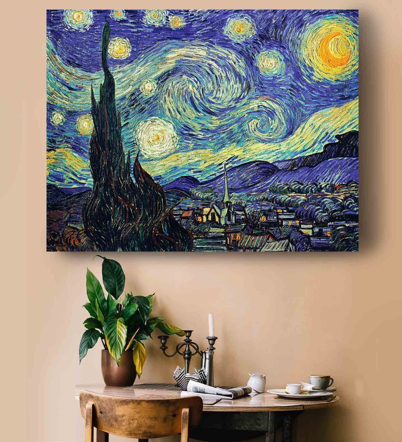 Buy Blue Van Gogh Starry Night Framed Art Panel On Canvas With Night Wall Art (View 9 of 15)